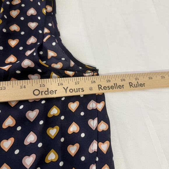 J Crew Shirt Womens 2 Navy Blue Heart Print Sleeveless 100% Silk Blouse Top - Picture 6 of 7